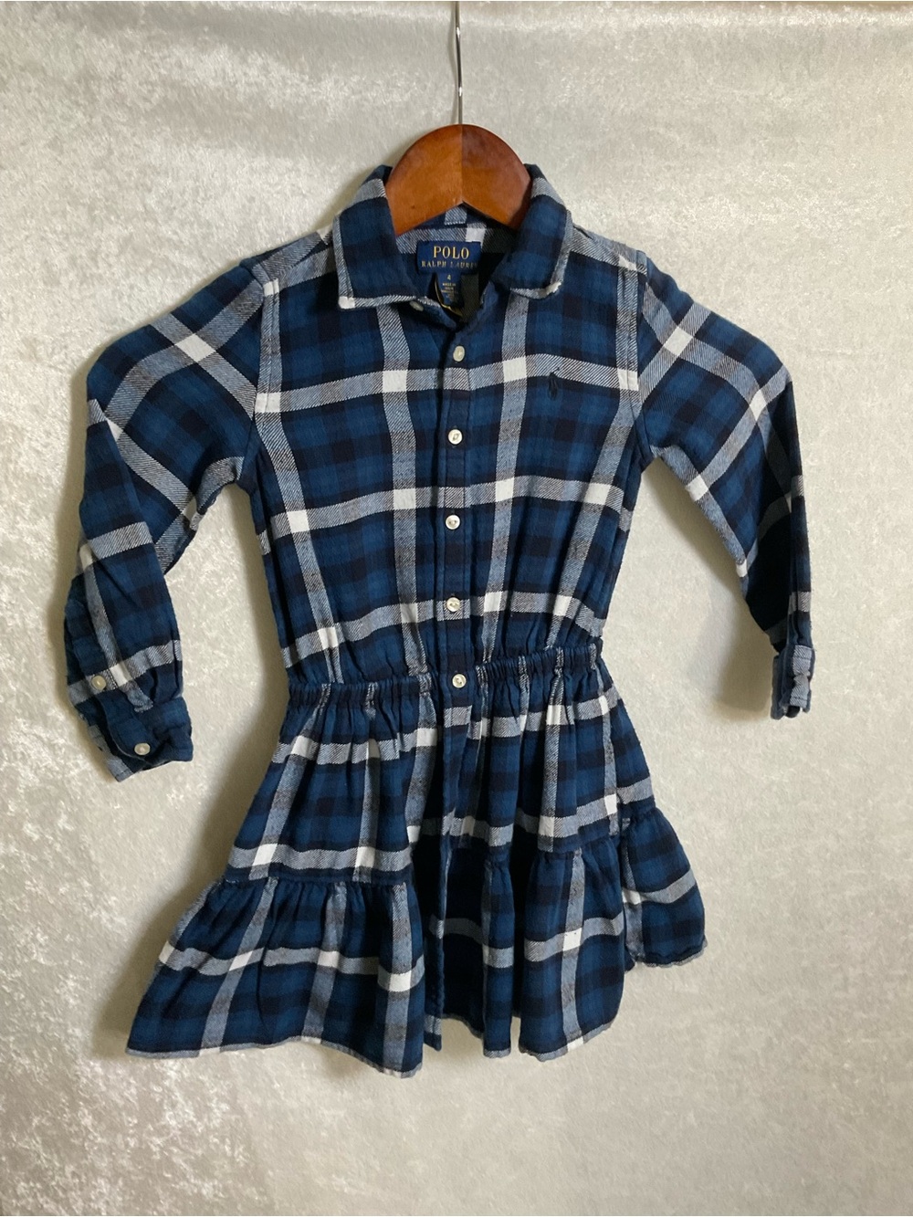 Ralph Lauren Navy and White Plaid Button-Front Girls' Dress Shirt